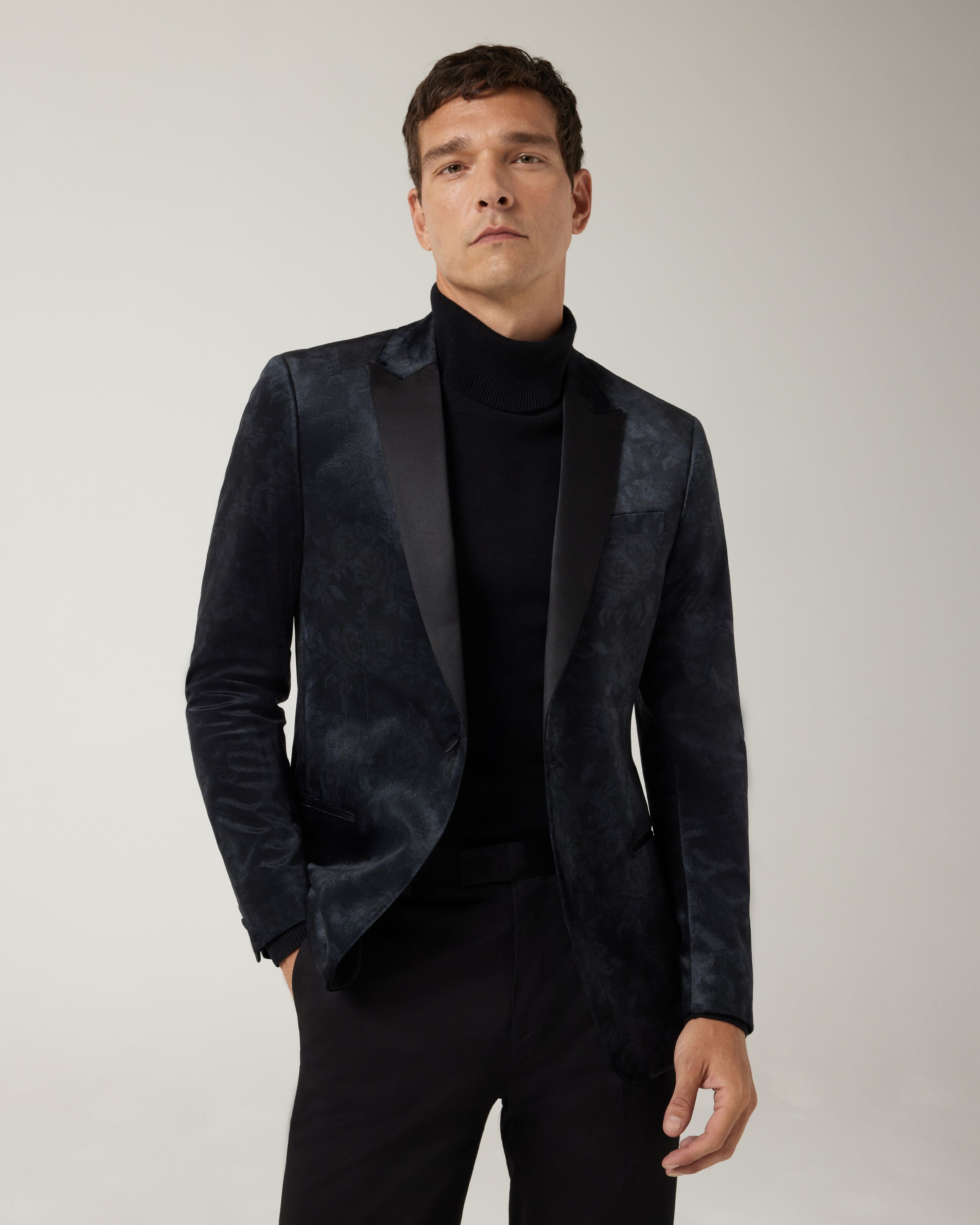 Two tone print velvet tuxedo jacket